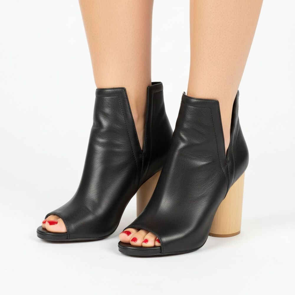 Jeffrey Campbell Black‎ Leather Oath Peep Toe Ankle Bootie Shoe 6